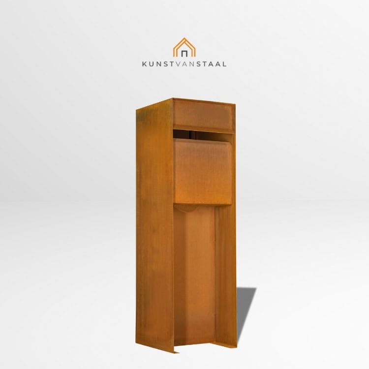 Cortenstaal Brievenbus Kubus 37 x 37 x 115,5 cm - 1
