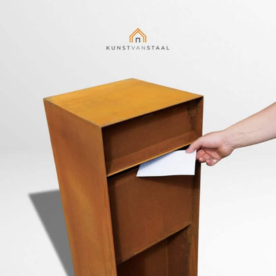 Cortenstaal Brievenbus Kubus 37 x 37 x 115,5 cm - 2
