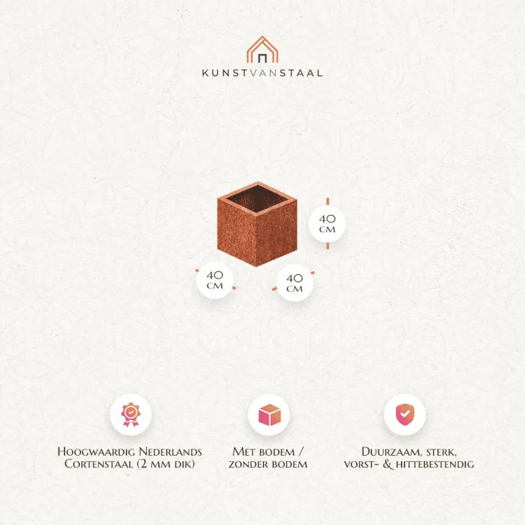 Cortenstaal plantenbak 40 x 40 x H 40 cm - 1