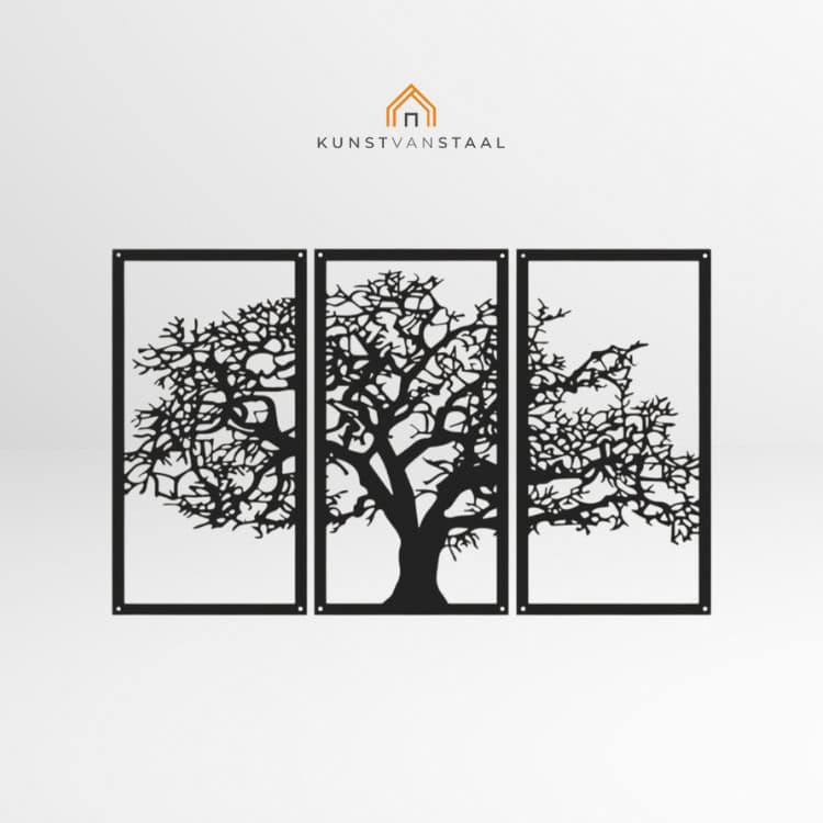 Metalen wanddecoratie "Abstracte Boom" (drieluik) - 1