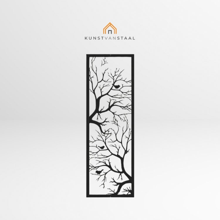 Metalen wanddecoratie "Boom met vogeltjes" - 1