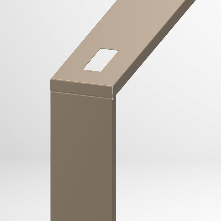 Op maat gemaakte grijsbeige metalen bijzettafel met geïntegreerd stekkerblok