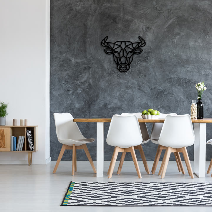 Metalen wanddecoratie van een stier met krachtig silhouet, modern statement piece voor aan de muur