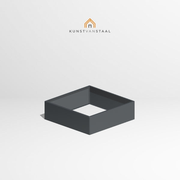 Antracietgrijze plantenbak van 100×100×30 cm laag en strak vormgegeven