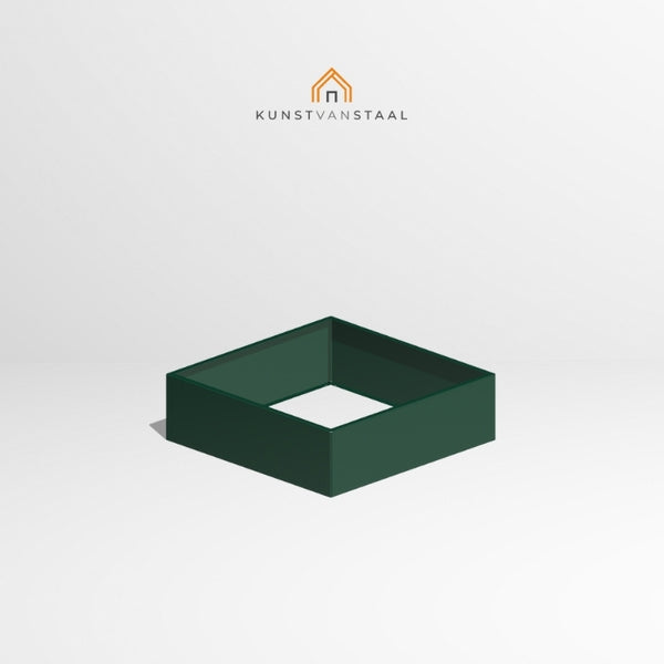 Groene plantenbak van 100×100×30 cm laag en strak vormgegeven