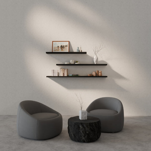 Zwarte wandplank in modern interieur