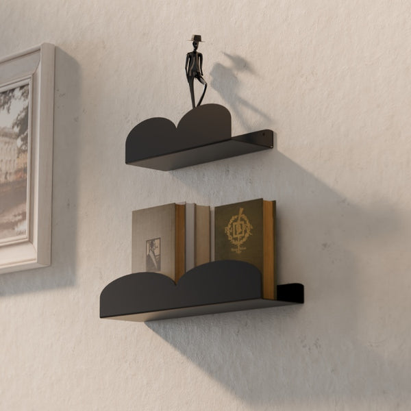 Dubbele organische wandplank in zwart in 30 en 40 cm