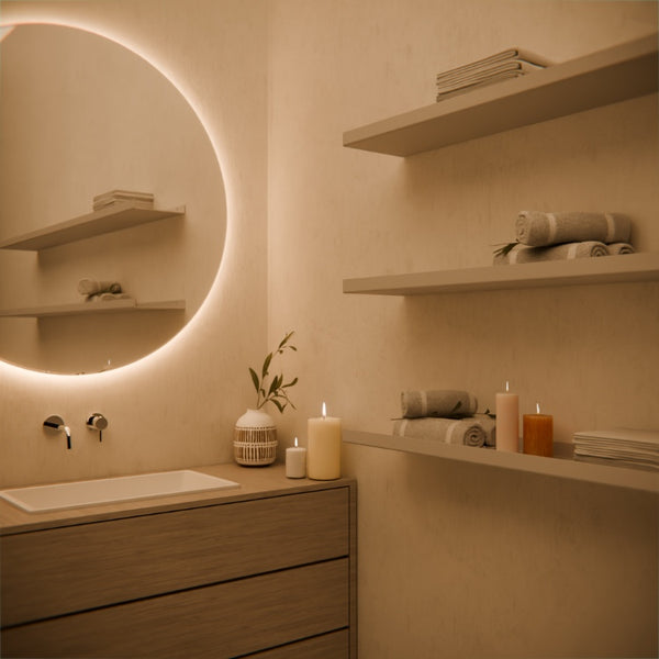 Wandplank van 140 cm in de badkamer met strakke voorrand voor een nette afwerking