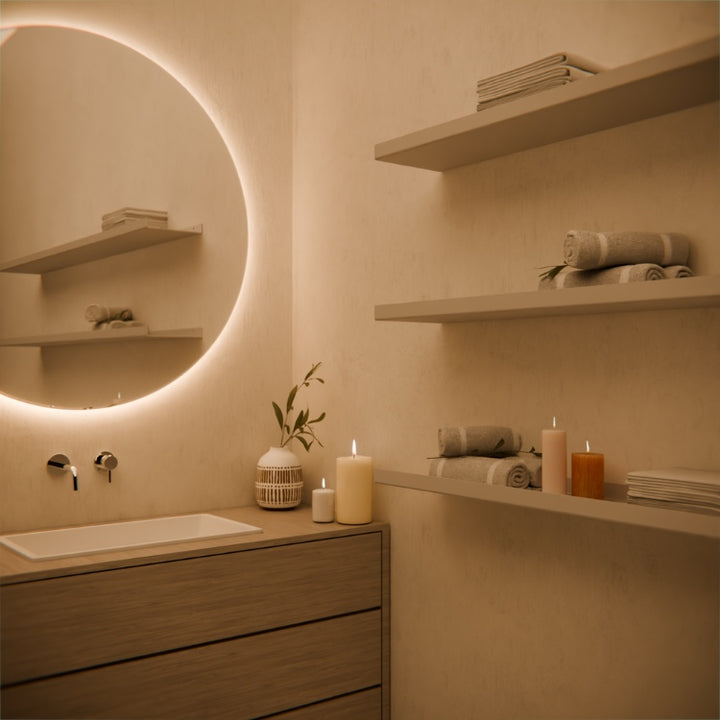 Wandplank van 140 cm in de badkamer met strakke voorrand voor een nette afwerking