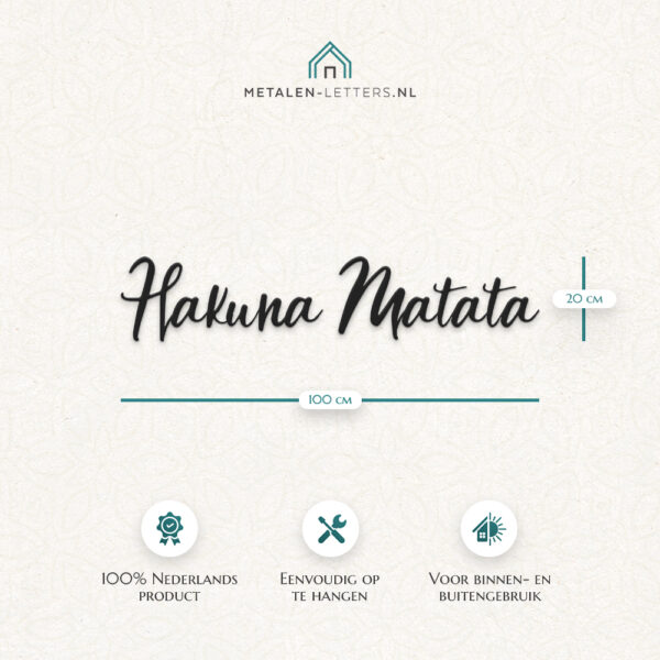 Afmetingen product metalen letters 'Hakuna Matata'
