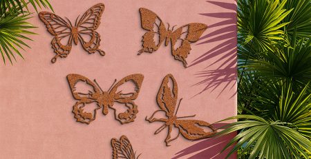 Cortenstaal decoratie vlinders - set 5 stuks