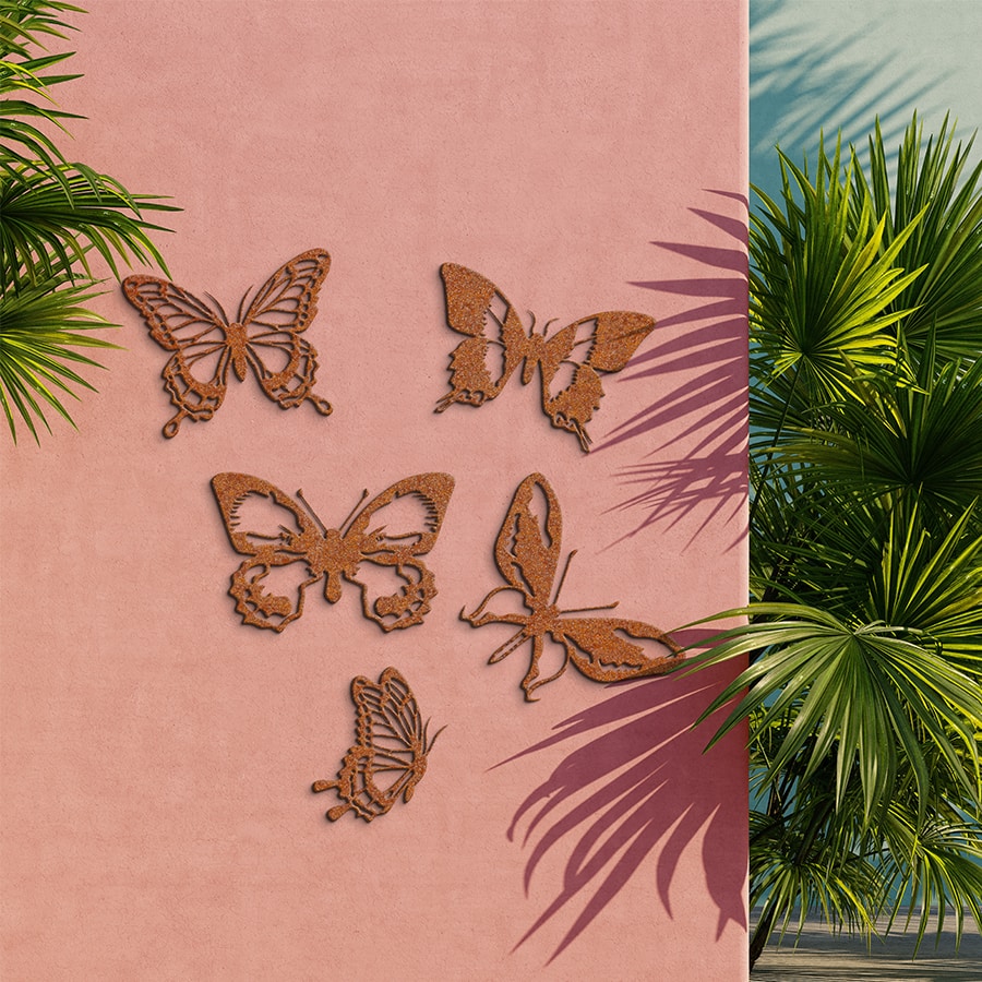 Cortenstaal decoratie vlinders - set 5 stuks